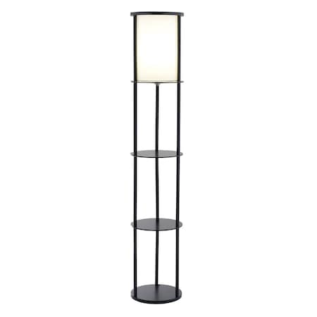 Estallar Black Wood Floor Lamp with Circular Storage Shelves ES3094910